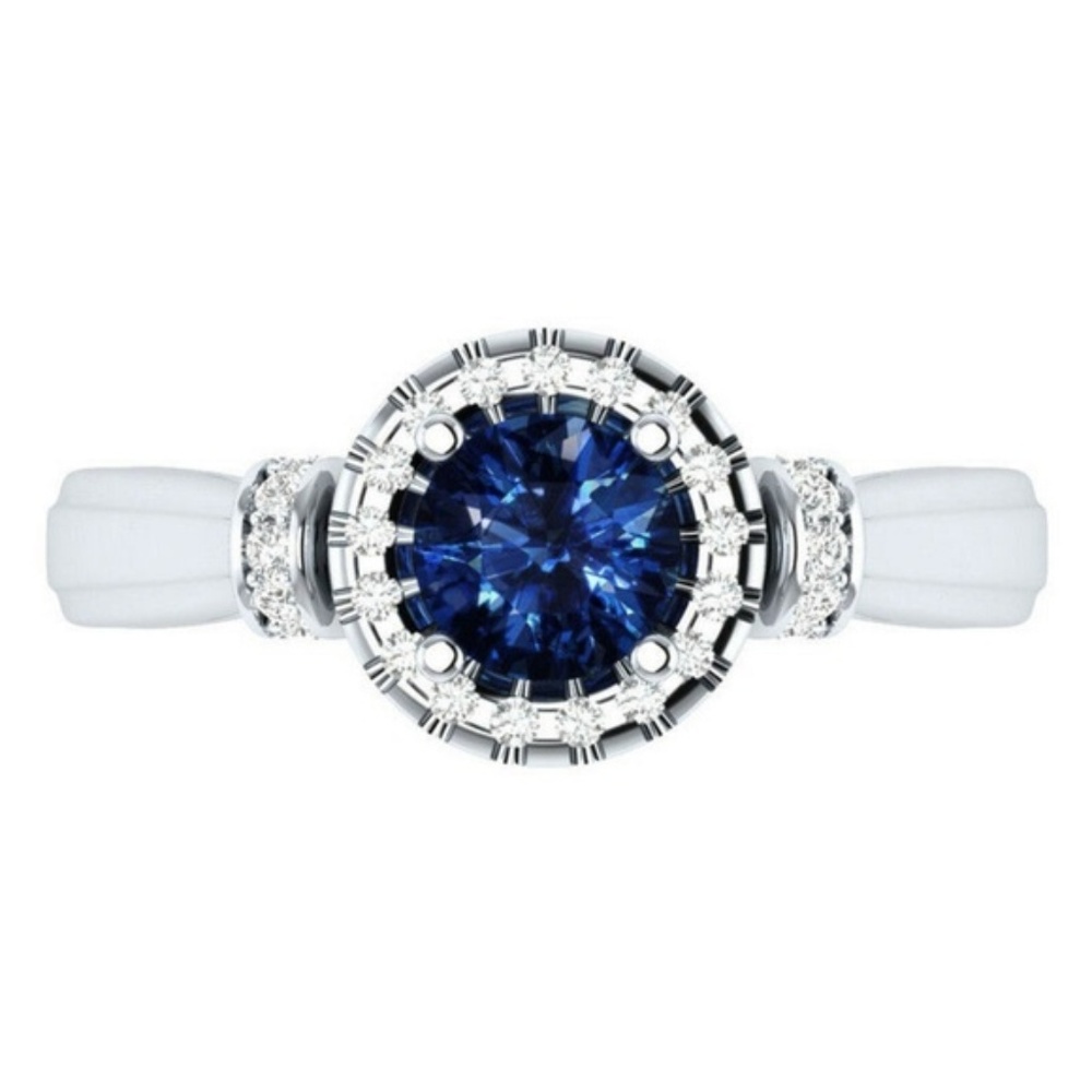 Brand New 925 Silver Round Cut Blue Sapphire Ring - Picture 3 of 4